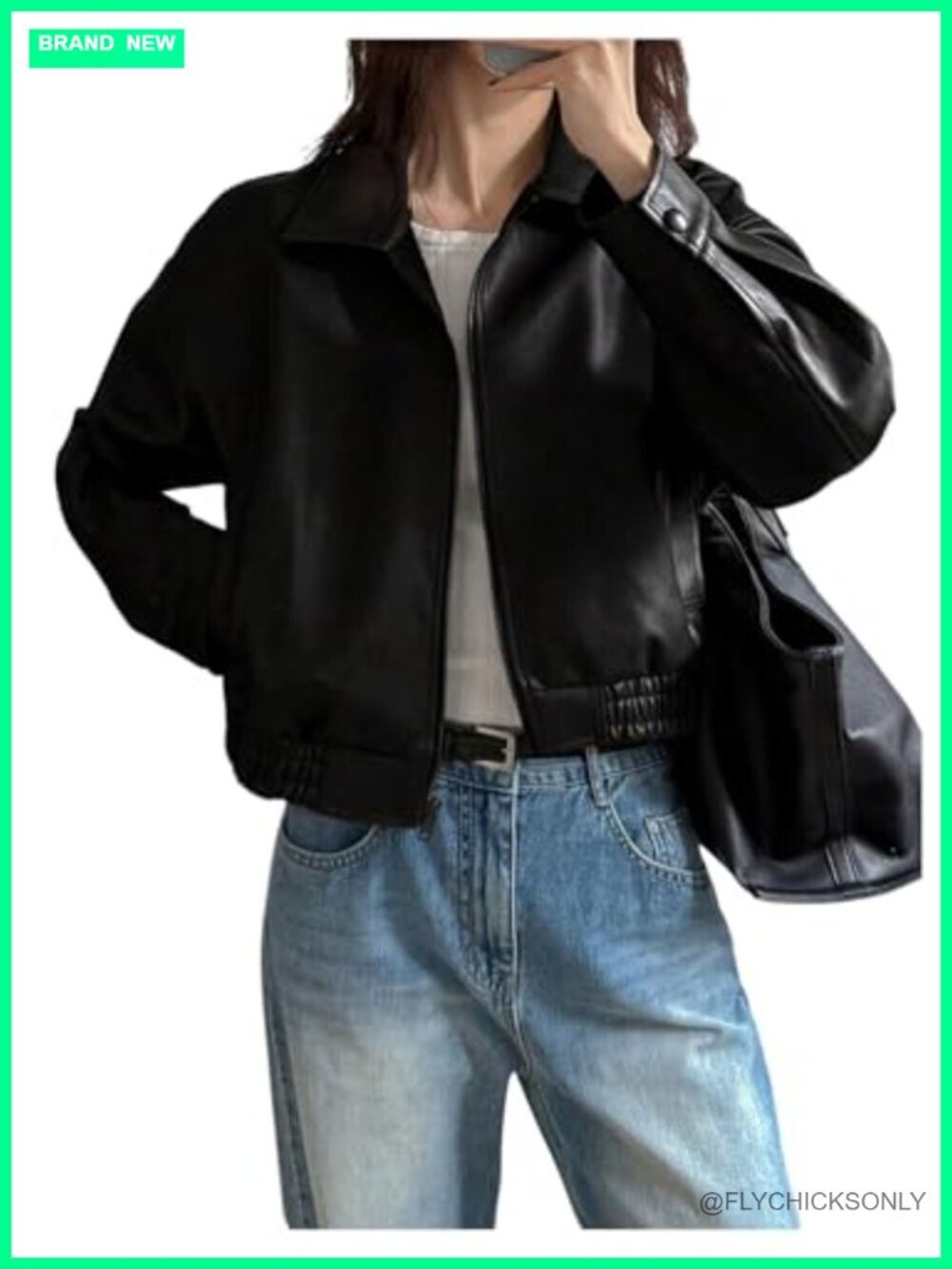 Faux Leather Zip Up Jacket Vintage Collared Long Sleeve Motorcycle Jacket